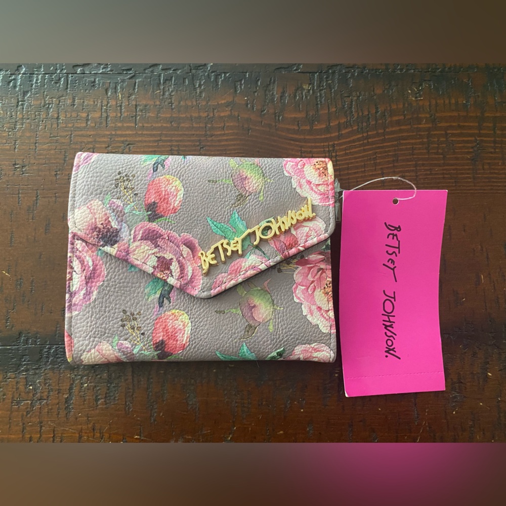 Betsey Johnson grey blush XOLANA floral rose WALLET BNWT $58 - Picture 9 of 11